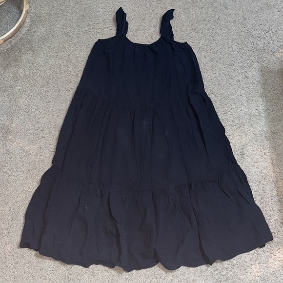 Xirena Rumer Scoop Neck Flutter Sleeve Gauze Tiered Midi Dress Black XL - Picture 6 of 11